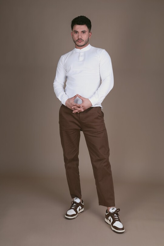 BROWN CARGO POCKETLESS TROUSERS - 1